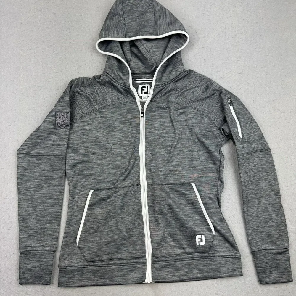 Footjoy Jacket Womens Small Gray Pullover Running Golf Full Zip Hooded‎ EUC